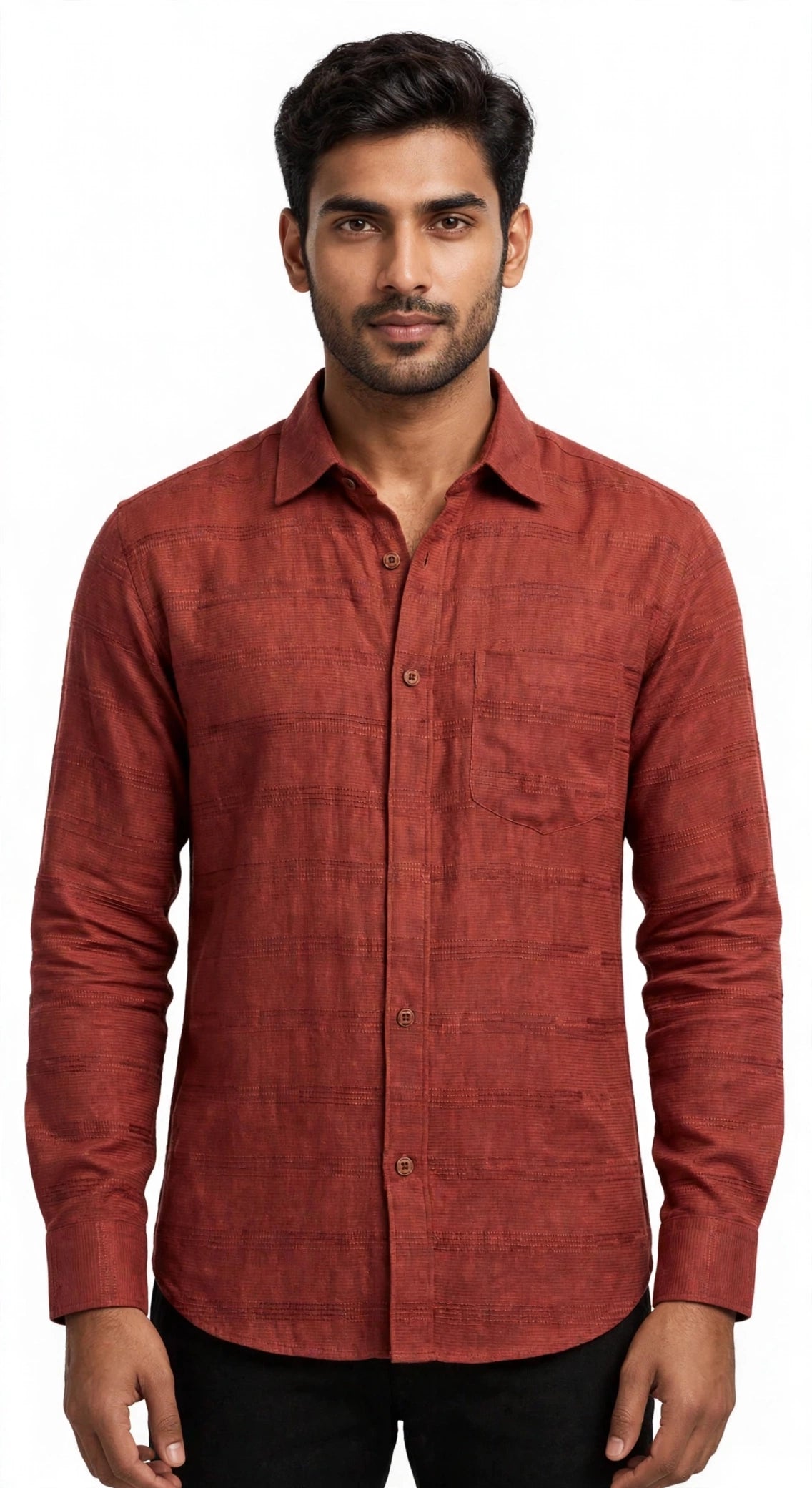 Rust Textured Casual Shirt